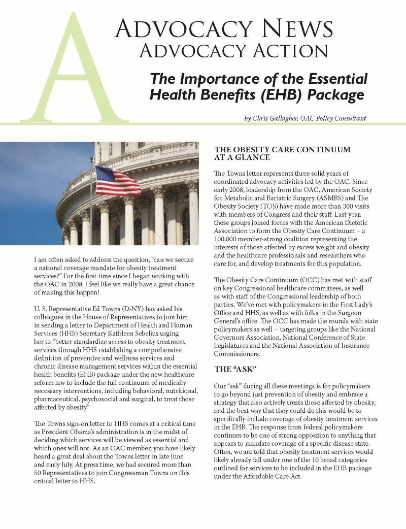 The Importance of the Essential Health Benefits (EHB) Package Obesity