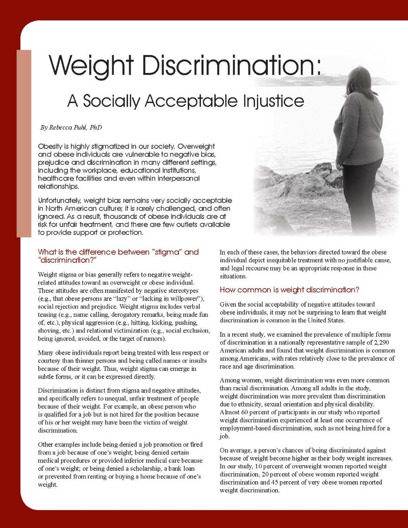 Weight Discrimination A Socially Acceptable Injustice Obesity