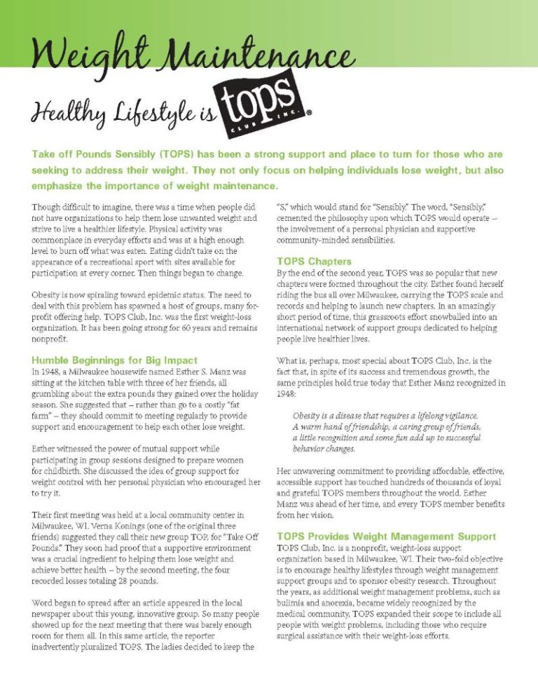 Healthy Lifestyle is TOPS - Obesity Action Coalition