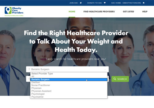 Screenshot of obesitycareproviders.com website