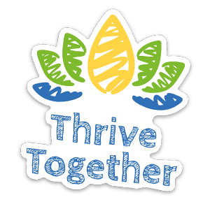 Sticker with Thrive Together logo on it